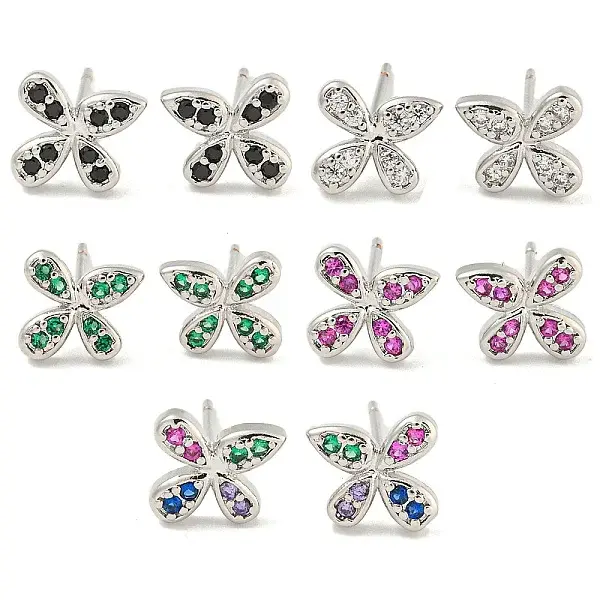 Rack Plating Brass Micro Pave Clear Cubic Zirconia Stud Earrings