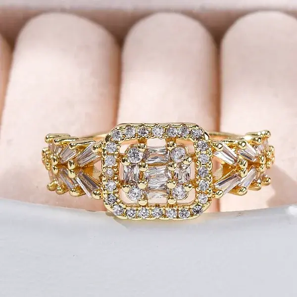 Rack Plating Brass Micro Pave Clear Cubic Zirconia Open Cuff Finger Rings for Women