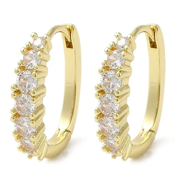 Rack Plating Brass Hoop Earrings with Cubic Zirconia
