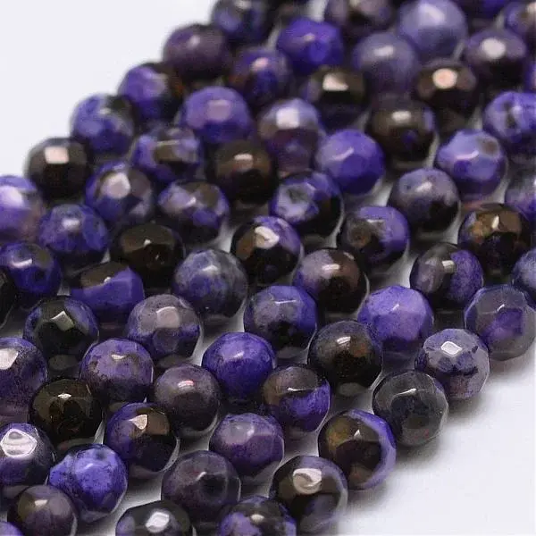 Faceted Natural Fire Crackle Agate Beads Strands