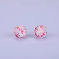 Printed Round with Flower Pattern Silicone Focal Beads