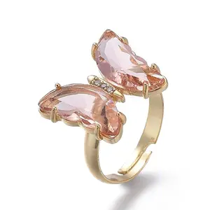 Adjustable Brass Glass Finger Rings