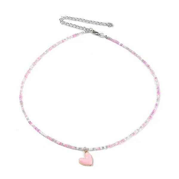 Alloy Enamel Heart Charm Necklace