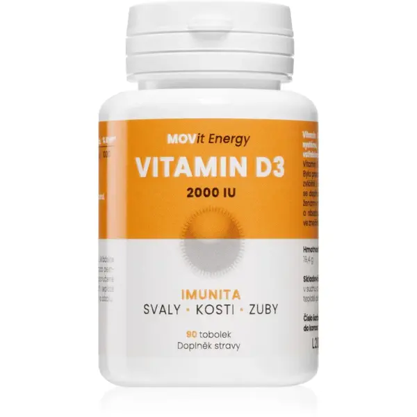 Movit Energy Vitamín D3 2000 I. U. 50mcg tobolky pre normálnu funkciu imunitného systému, stav kostí, zubov a činnosť svalov 90 cps