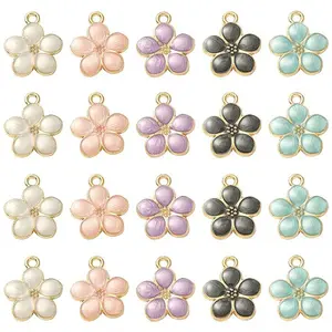 20Pcs 5 Colors Light Gold Plated Alloy Enamel Pendants