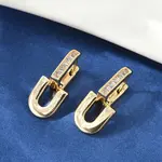 Brass Clear Cubic Zirconia U-Shaped Hoop Earrings