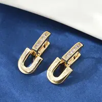 Brass Clear Cubic Zirconia U-Shaped Hoop Earrings