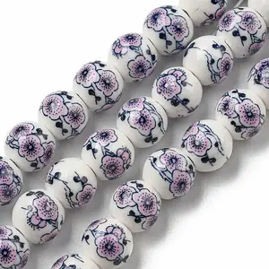 Handmade Flower Printed Porcelain Ceramic Beads Strands