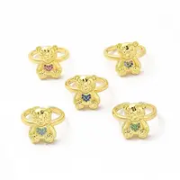 Cubic Zirconia Bear with Heart Open Cuff Ring