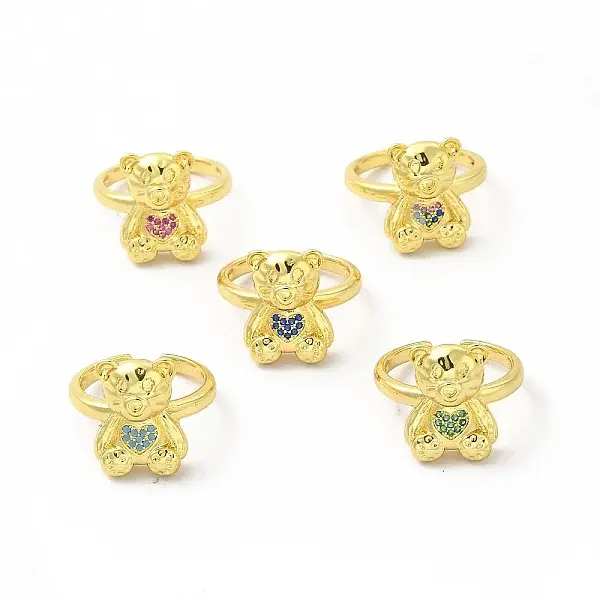 Cubic Zirconia Bear with Heart Open Cuff Ring