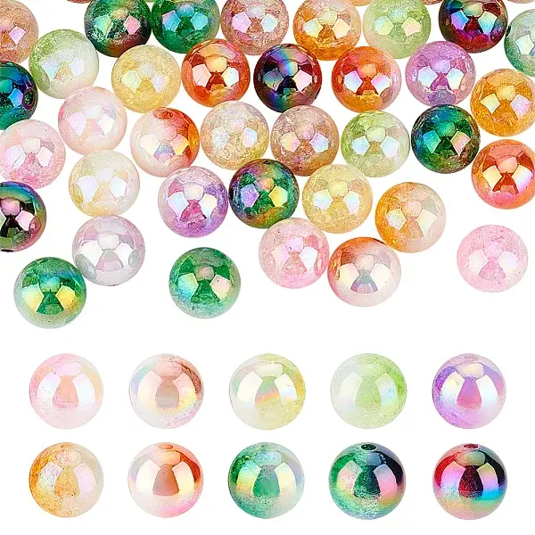 60Pcs 10 Colors UV Plating Opaque Crackle Two-tone Acrylic Beads