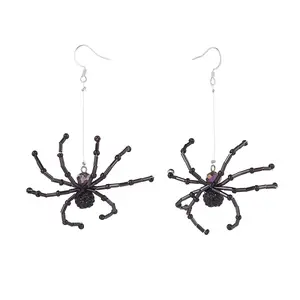 Glass Seed Braided Spider Long Dangle Earrings
