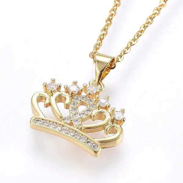 Brass Micro Pave Cubic Zirconia Pendant Necklaces