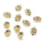 Brass Micro Pave Green Cubic Zirconia Beads