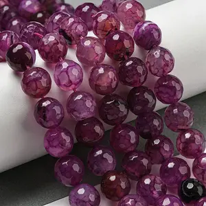 Faceted Natural Dragon Veins Agate Beads Strands