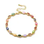 Enamel Evil Eye & Glass Oval Link Chain Bracelet