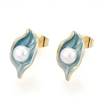 Brass Natural Pearl Stud Earrings