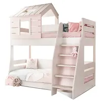 Patrová postel pravá se schůdky boom - bříza/růžová