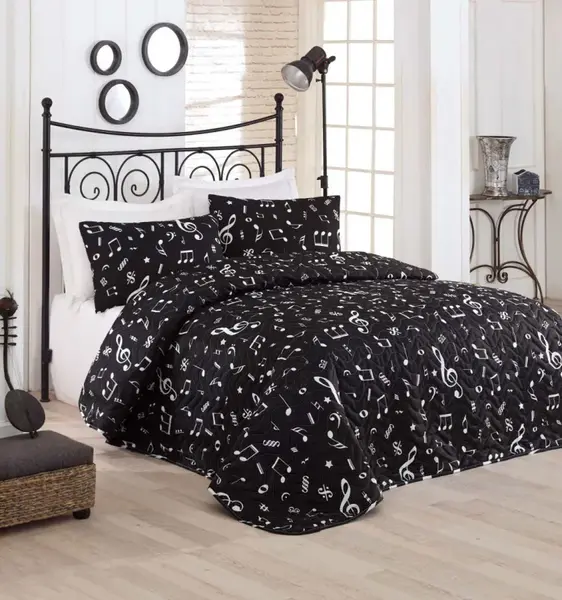 Přehoz + 2 polštáře 200x220 nota - černá