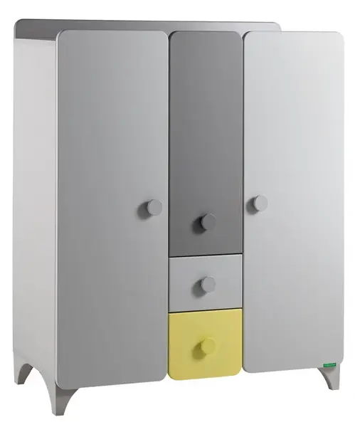 Třídveřová šatní skříň raundo - šedá/žlutá