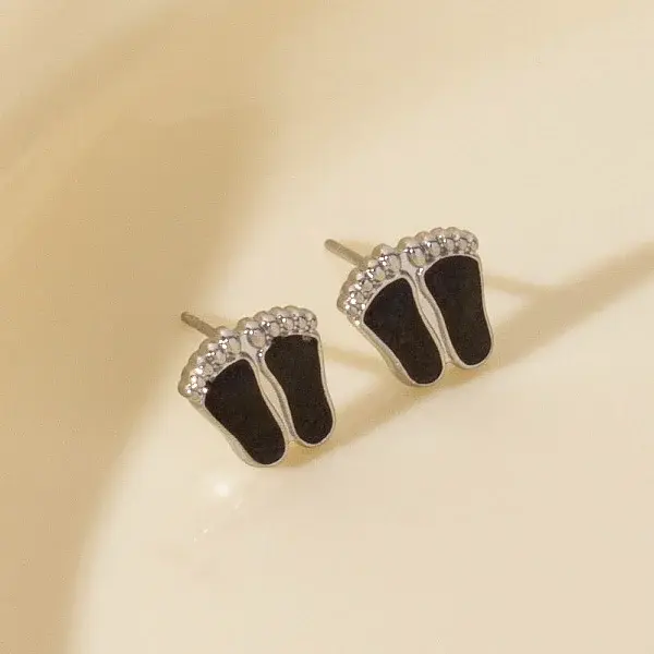 304 Stainless Steel Exaggerated Footprint Stud Earrings