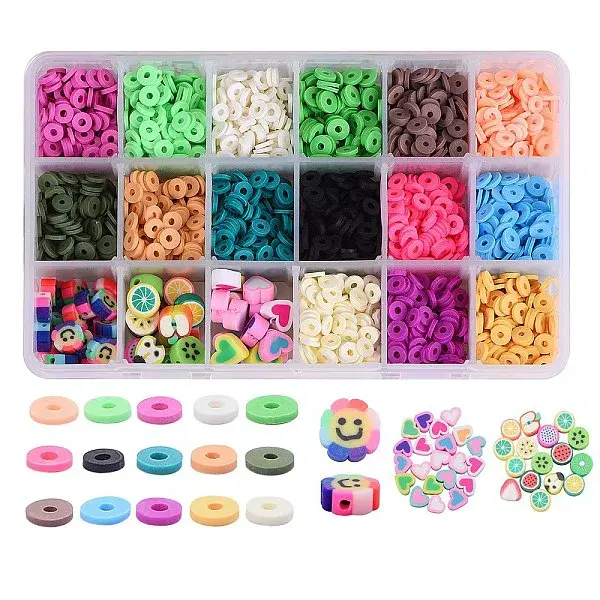 126g 15 Colors Handmade Polymer Clay Beads