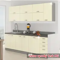 Kuchyňská linka, základná zostava, krémová / krémová vysoký lesk,