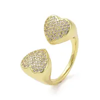 Brass Micro Pave Clear Cubic Zirconia Open Cuff Ring for Women