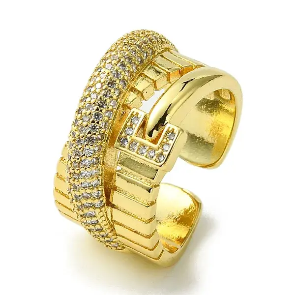 Brass Micro Pave Cubic Zirconia Open Cuff Rings