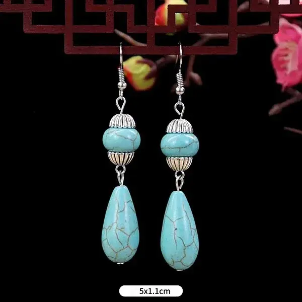Teardrop Synthetic Turquoise & Alloy Dangle Earrings