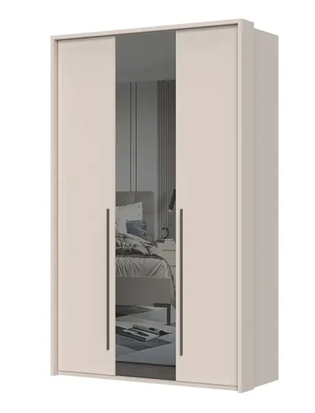 Třídveřová šatní skříň se zrcadlem a rámem baptiste - béžová