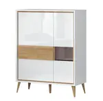 Široká vitrína s osvětlením stephano - bílá/ořech pacific