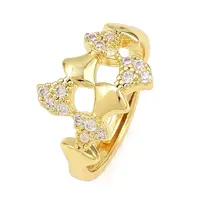 Brass Micro Pave Cubic Zirconia Adjustable Finger Rings for Women