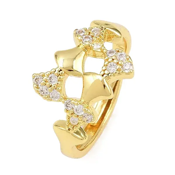 Brass Micro Pave Cubic Zirconia Adjustable Finger Rings for Women