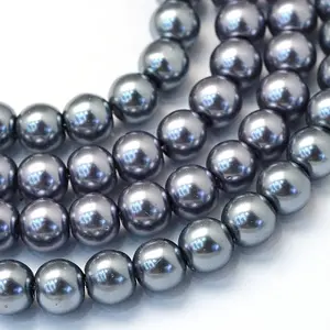 Baking Paint Pearlized Glass Pearl Round Bead Strands