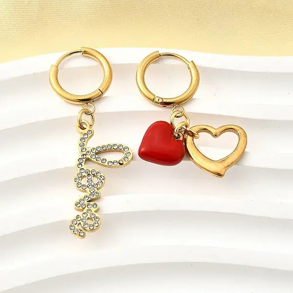 Heart & Word LOVE 304 Stainless Steel Micro Pave Clear Cubic Zirconia Hoop Earrings