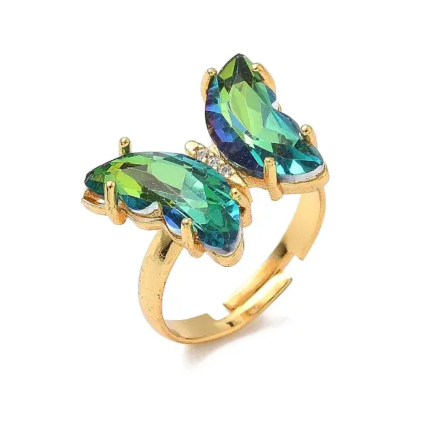 Adjustable Brass Glass Finger Rings