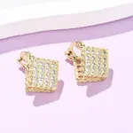 Brass Micro Pave Cubic Zirconia Rhombus Hoop Earrings
