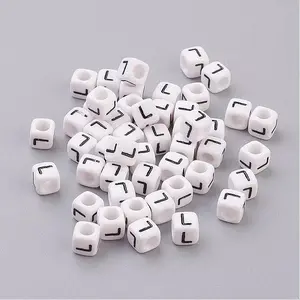 White Letter L Acrylic Cube Beads
