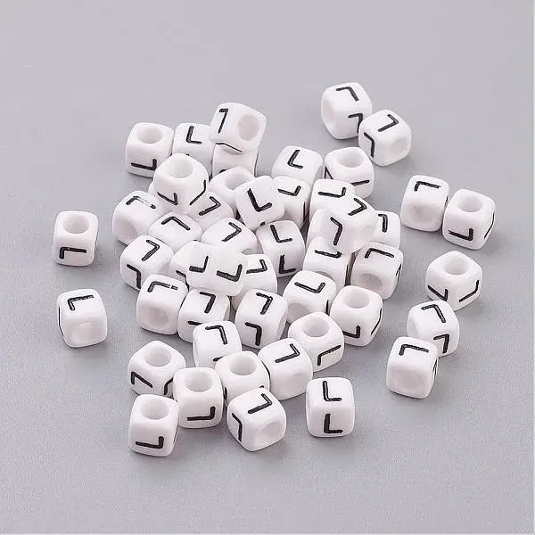 White Letter L Acrylic Cube Beads