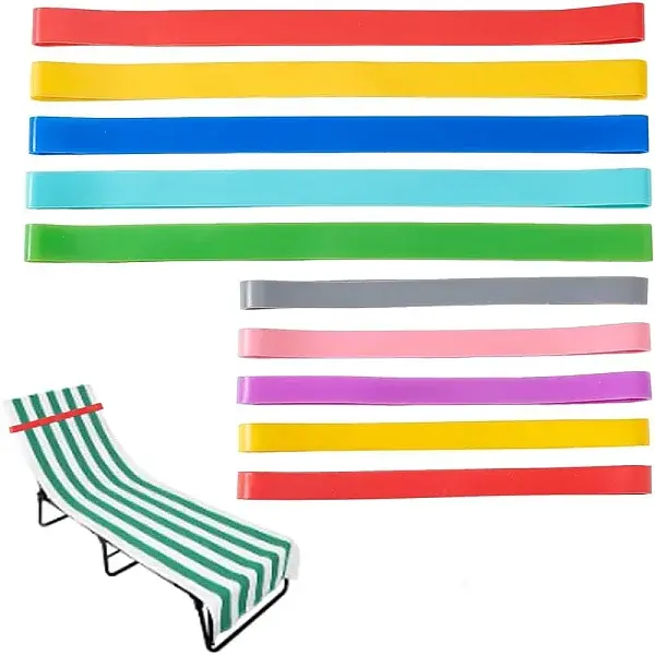 10Pcs 10 Styles Silicone Towel Bands for Beach Chairs