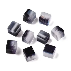 Frosted Glass Beads with Golden Glitter Powder