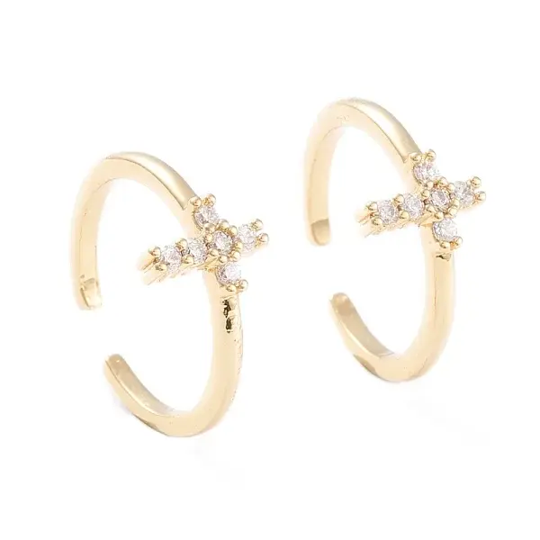 Brass Micro Pave Clear Cubic Zirconia Cuff Rings