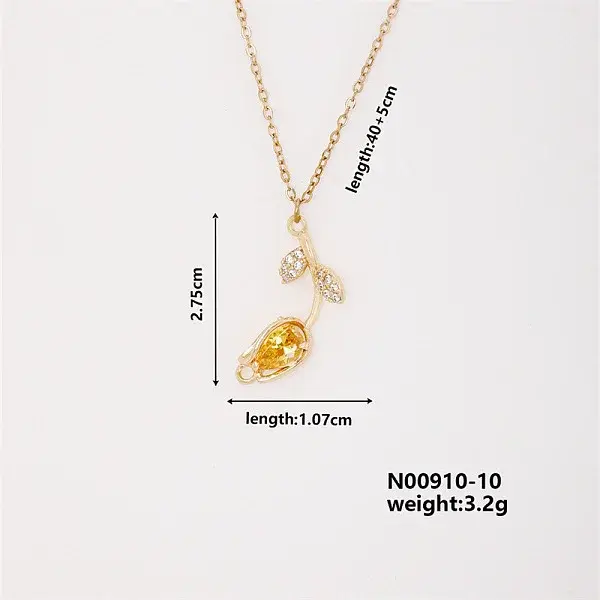 Elegant Vintage Tulip Brass Micro Pave Cubic Zirconia Pendant Necklaces