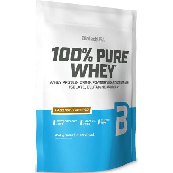 BioTechUSA 100% Pure Whey srvátkový proteín malé balenie príchuť Hazelnut 454 g