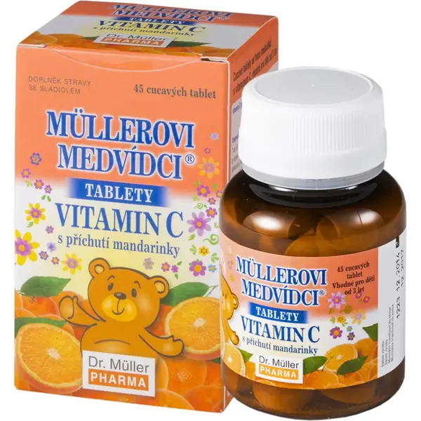 Dr. Müller Medvede Müller® s Príchuťou Mandarínky tablety na cmúľanie s vitamínom C 45 tbl