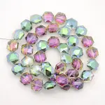 Hexagon Electroplate Full Rainbow Plated Glass Beads Strands