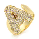 Brass Micro Pave Clear Cubic Zirconia Letter Open Cuff Ring for Women