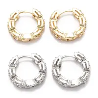 Brass Micro Clear Pave Cubic Zirconia Huggie Hoop Earrings