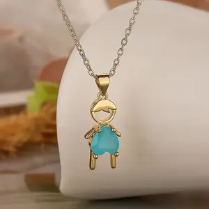 Boy Brass Pave Cubic Zirconia Pendant Necklaces